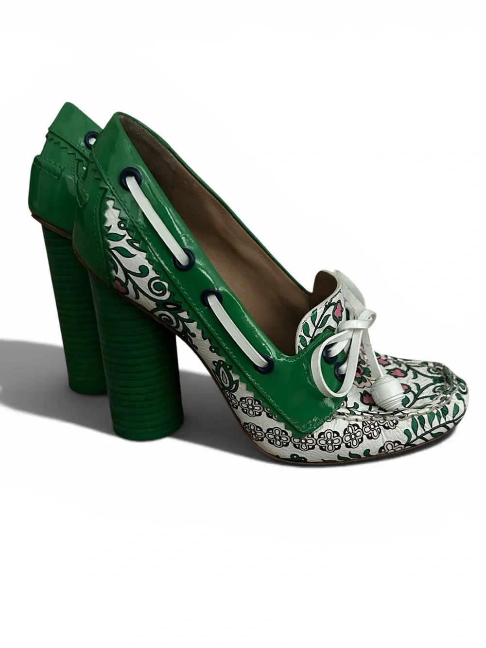 Tory Burch Garden Party Fisher Loafer Pump Kelly Green Floral Size 5.5